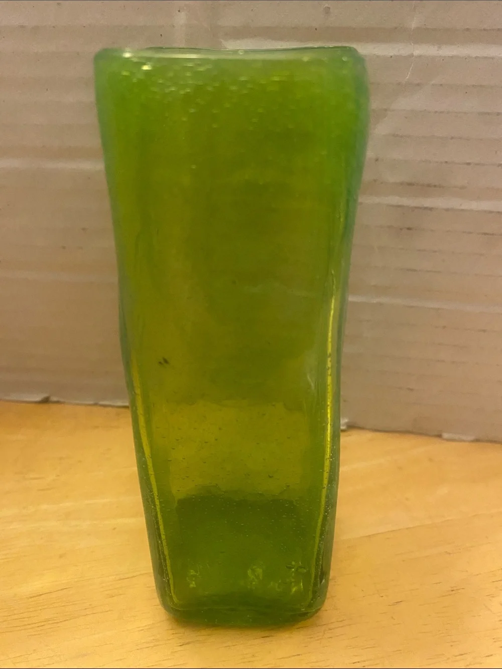 Green art Glass square bubble Vase about 2x6x2